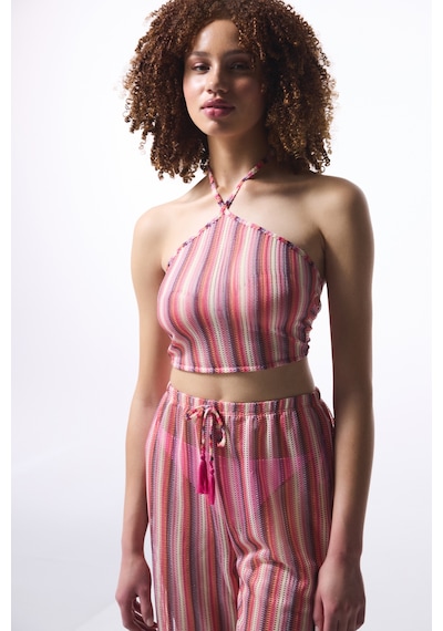 Penti Çizgili Moi Halter Yaka Crop Üst