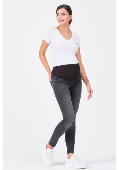 Busa Hamile Skinny Dar Paça Büyük Beden Kot Pantolon Antrasit-antrasit