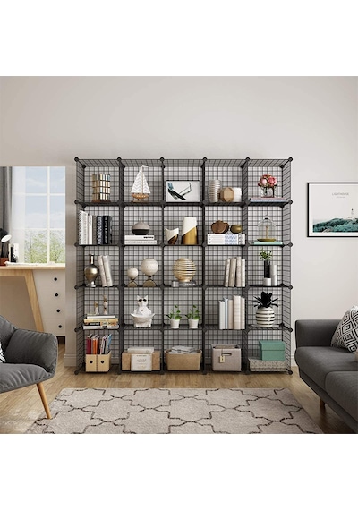 Konfeksiyon-Market 25 Bölmeli Metal Portatif Kitaplık Raf Dolap Organizer
