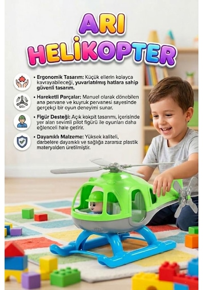 Fileli Figürlü Arı Helikopteri Tekerlekli Döndürülebilir Pervaneli Oyuncak Hava Taşıtı