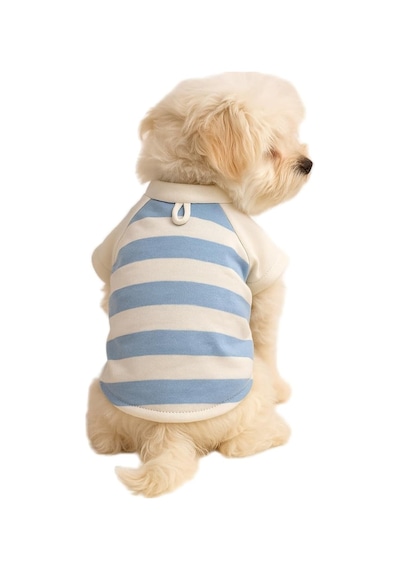 %100 Pamuk Kedi Ve Köpek Kıyafeti Mavi Beyaz Çizgili Basic T Shirt S