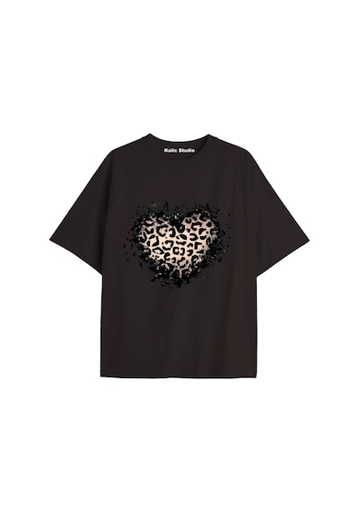 Kalic Studio Y2k Vintage Leopar Baskılı Siyah T-shirt Kod 182 Siyah-182