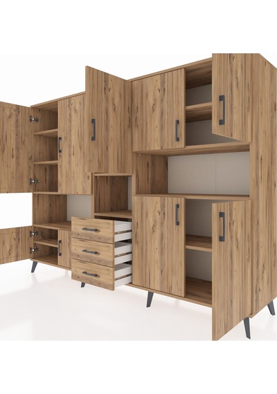Hyperion Dolap 13 Raflı 3 Çekmeceli 9 Kapaklı 220x44x163 Çam-çam Çam-çam