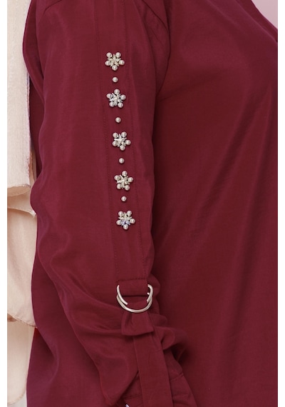 Sevitli Kolu Çakım Detaylı Tunik-bordo-4727 Bordo