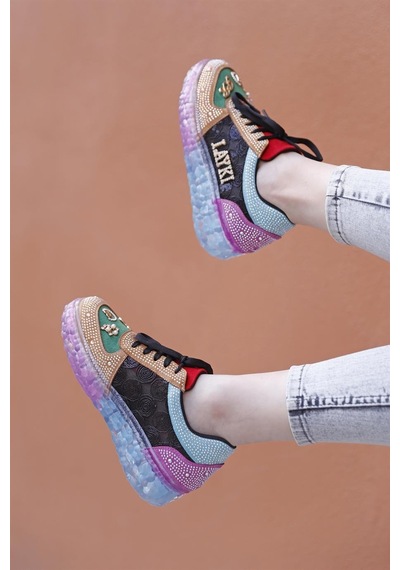 Astra Taşlı Desenli Şeffaf Taban Renkli Kadın Sneaker-renkli Çok Renkli