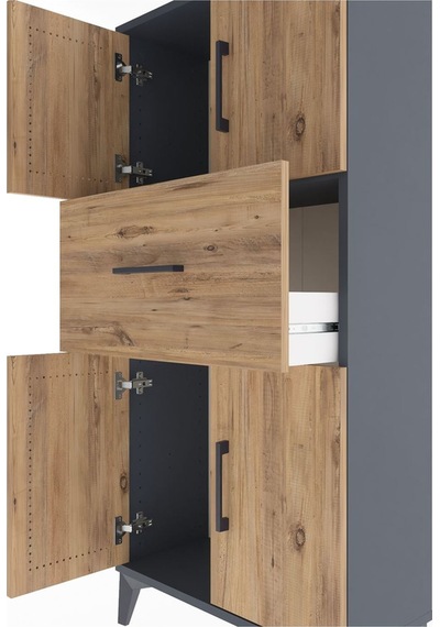 Arges Dolap Tek Raflı Tek Çekmeceli 4 Kapaklı 60x30x134 Antra... Antrasit