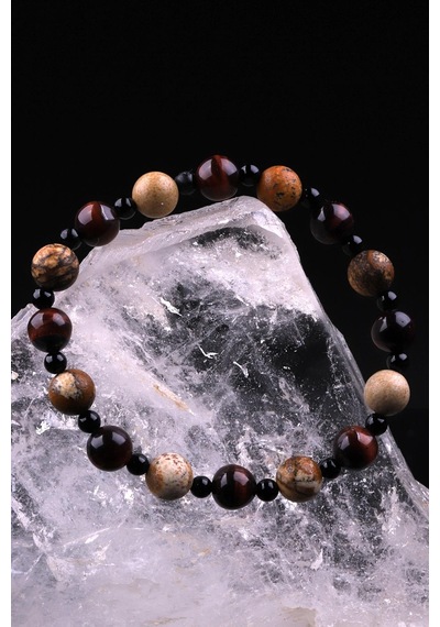 Kaplan Gözü - Oniks - Picture Jasper Doğal Taş Tasarım Bileklik Çok Renkli