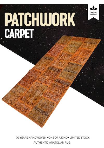 Modern Bohem Stil Vintage Halı Özel Tasarım Patchwork Koleksiyonu Doğal Halı Turuncu