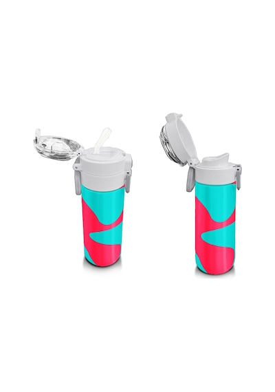 Coral High 500 Ml Kız Çocuk Pipetli Termos/matara - Neon Mercan Turuncu Desenli - Çift Kullanım Özelliği Çok Renkli