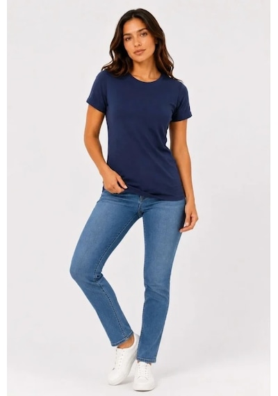 Valensdesign Basic Tişört Bisiklet Yaka Kısa Kol Günlük Yazlık Slim Fit T-shirt - Lacivert
