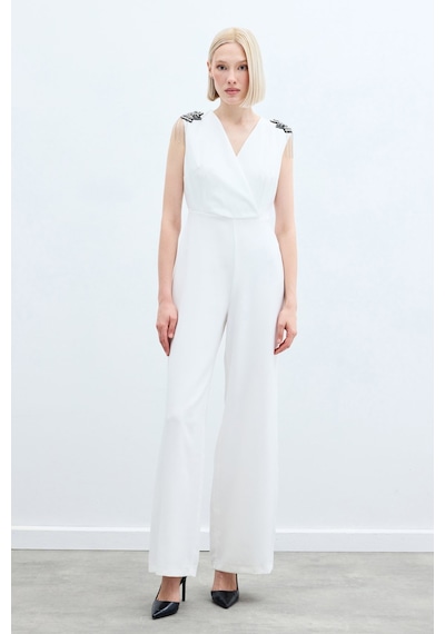 Sateen Aksesuar Detaylı Tulum - Ekru-135221 Ekru