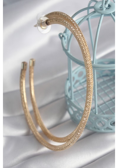 Pirinç Gold Renk Hasır Halka Model Zirkon Taş Detay Kadın Küpe - Tj-bkp8505 Diğer