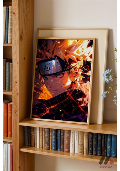 Naruto Ateş Çakra Anime Poster, Ahşap Çerçeveli Duvar Tablosu - Anime Severlere Özel Hediye
