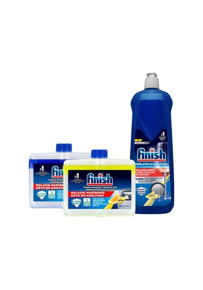 Finish Bulaşık Makinesi Parlatıcı Limon 800ml + Makine Temizleyici Sıvı 2 X 250 ml