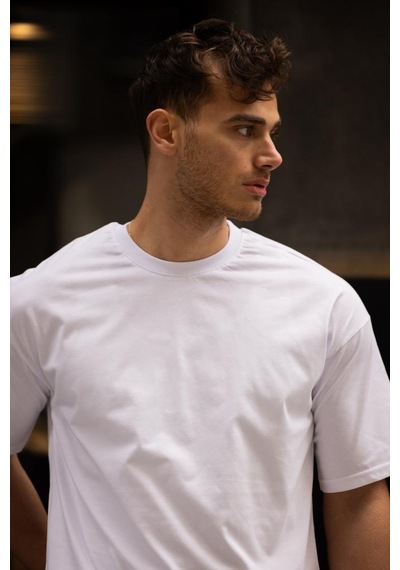 Gravel Oversize Bisiklet Yaka Pamuklu T-shirt - Beyaz Beyaz
