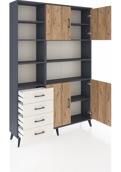 Arges Dolap 9 Raflı 4 Çekmeceli 4 Kapaklı 132x30x195 Antrasit... Antrasit