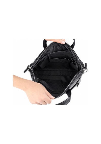 Alphaclub Bag Erkek Siyah Hakiki Deri Laptop Bölmeli El Ve Omuz Askılı Fermuarlı Laptop Ve Evrak Çantası
