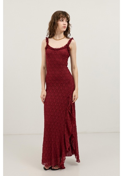 Antioch Dantelli Midi Elbise Bordo