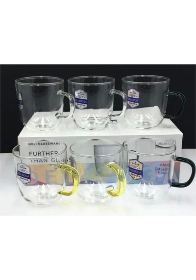 İpek Gpzb105 Renkli Kulplu Cam Kupa 450 Cc 6 Lı