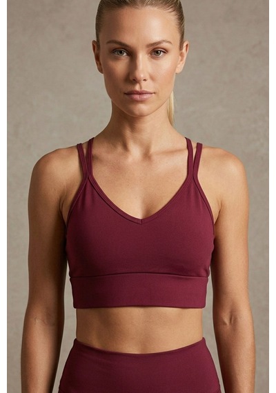 Aura Collections Çapraz İp Askılı Çıkarılabilir Pedli Sporcu Sütyeni Bralette Bordo