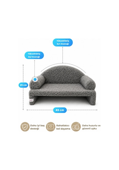Reyo Pet Peluş Kedi Koltuğu Kedi Kanepesi Kedi Yatağı Evcil Hayvan Dinlenme Koltuğu Rahat Kedi Sofa Yatağı 45 x 33 x 25 CM Gri