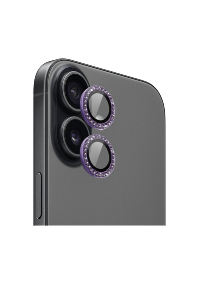 Apple iPhone Uyumlu 17 İçin Ipg Prolens Kamera Lens Koruyucu Elmas Taş Çerçeveli, Kırılmaz Cam Mor