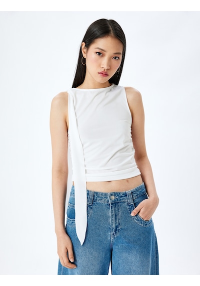 Koton Bağlama Detaylı Kolsuz Slim Fit Bisiklet Yaka Üst Ekru 5sal30023ık Ekru