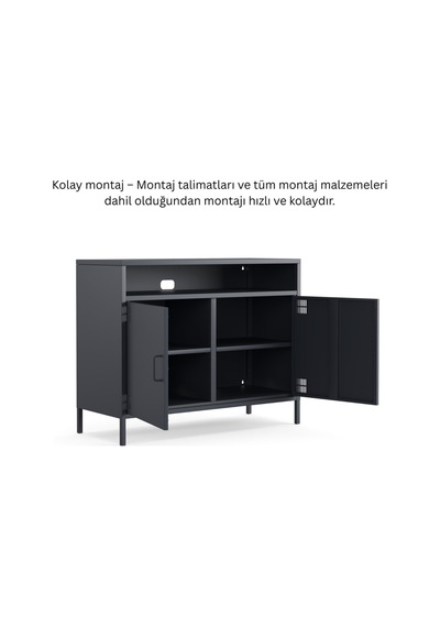 Pera Tv Ünitesi, Tv Dolabı,2 Kapaklı, Açık Raflı 100,50 X 40 X 79,50 Cm Ral 7016 Antrasit Pera Tv Ünitesi, Tv Dolabı,2 Kapaklı, Açık Raflı 100,50 X 40 X 79,50 Cm Ral 7016 Antrasit
