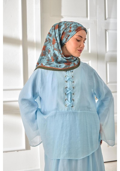 Silk Home Velora Eşarp 161001-17 Koyu Yeşil, Turuncu, Çelik Mavi, Bebe Mavi