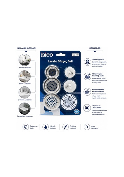 İbico İ22-428 Lavabo Süzgeç Ve Tıpa Seti 6 Adet 2ad-plastik Tıpa 3ad-metal + 1ad-plastik Süzgeç - 12'li Paket Diğer