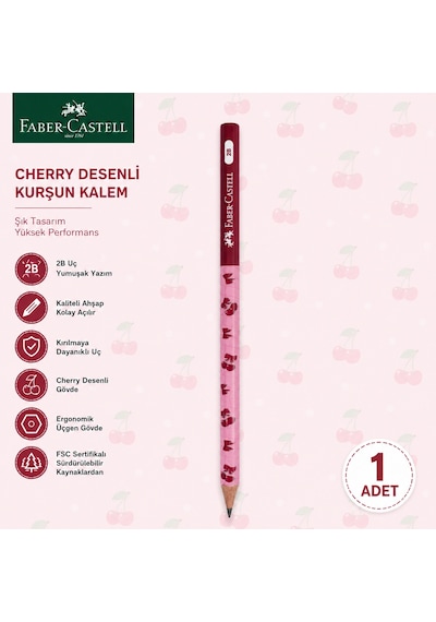 Faber-castell Cherry Desenli Kurşun Kalem 1 Adet 2b Yuvarlak Gövde Kırmızı