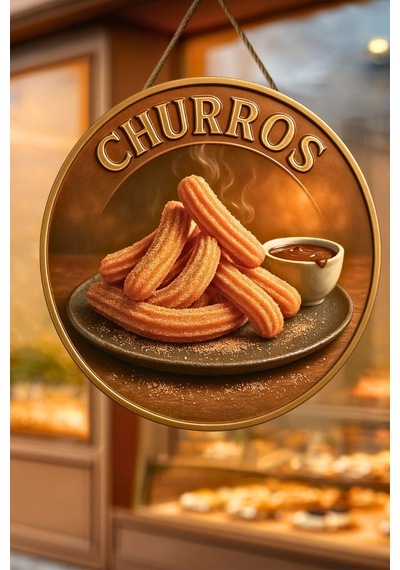 Churros Temalı İpli Ahşap Kapı Duvar Süsü, Pastane, Tatlı Dükkanı, Cafe Tablo Dekoru, 30 X 50 Cm