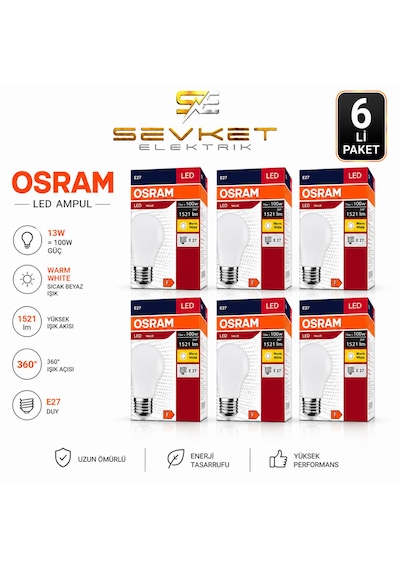 Osram Led Value 6'lı Paket 13w 100w Led Ampul Günışığı E27 Normal Duylu 6 Adet