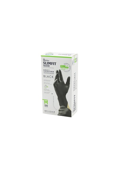 Reflex Slimfit Glove Kod-032 M Siyah Pudrasız Muayene Eldiven 100lü 4801