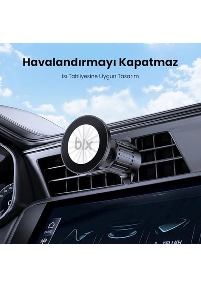 Bix Bxch14 360 Ayarlanabilir Hava Menfezi İçin Metal Kancalı Manyetik Araç İçi Telefon Tutucu Siyah