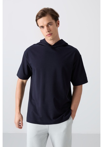 Tommy Life Lacivert Pamuklu Kalın Yumuşak Dokulu Oversize Fit Basic Erkek T-shirt - 88352 Lacivert