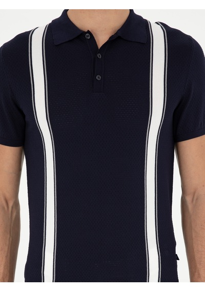 Lacivert Slim Fit Polo Yaka Triko T-shirt