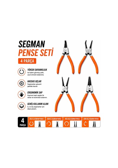 4 Lü Segman Pense Seti Sekman Pense