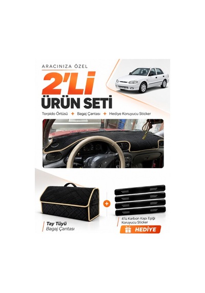 E-biz Hyundai Accent Yumurta Kasa 1993-1999 Uyumlu Torpido + Tay Tüyü Çanta - Siyah-bej - Hu008