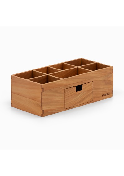 Woodsaka 7 Bölmeli - Çekmeceli Organizer Doğal Ahşap
