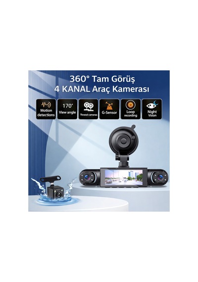 360 4 Kanal Araç İçi Kamera 1080p Full Hd Gece Görüşlü G-sensörlü Park Modu