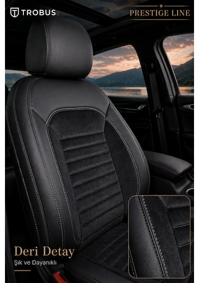 Citroen Nemo 2008-2014 Tay Tüyü Deri Detay Koltuk Kılıfı Prestige Line Siyah Beyaz