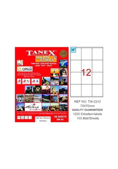 Tanex Laser Etiket 100 Yp 70X70 Laser-Copy-Inkjet  Tw-2312