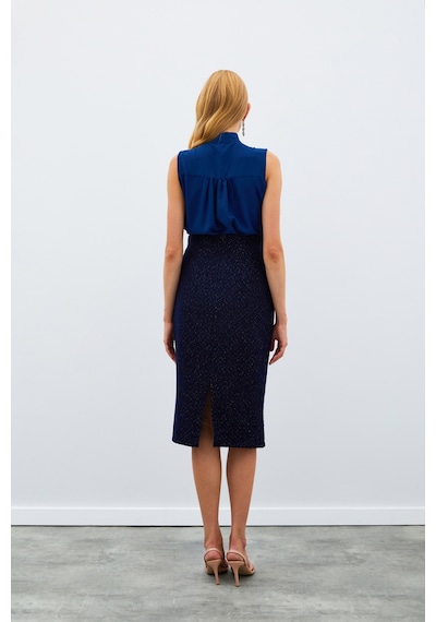 Sateen Midi Boy Tüvit Etek - Lacivert-135027 Lacivert