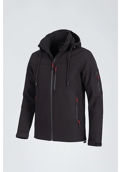 Vatan Tekstil Erkek Slim Fit Softshell Kapüşonlu Erkek Mont Su İtici Rüzgar Geçirmez Siyah