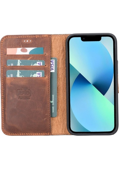 Apple Uyumlu iPhone 12 Mini Deri Cüzdanlı Kılıf G2 Antik Kahve