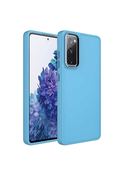 Galaxy S20 Fe Kılıf Metal Çerçeve Ve Buton Tasarımlı Silikon Zore Luna Kapak Sierra Mavi