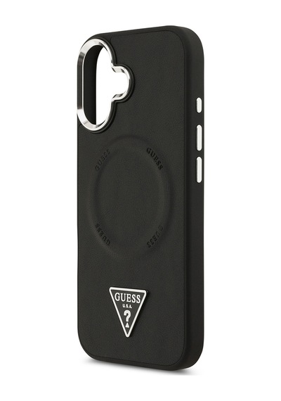 Apple Uyumlu iPhone 17 Kılıf Guess Lisanslı M-safeli Pu Deri Metal Kamera Çerçeveli Üçgen Logolu Siyah Siyah