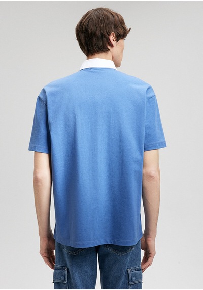 Baskılı Polo Tişört Loose Fit / Bol Rahat Kesim 0612049-70872 Mavi-70872