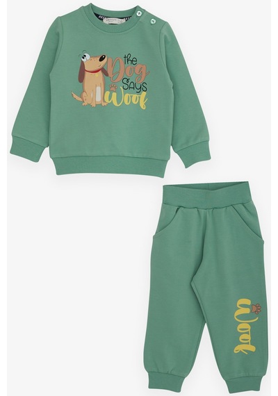 Breeze Erkek Bebek Eşofman Takımı Şaşkın Köpekcik Baskılı 9 Ay-3 Yaş, Mint Yeşili